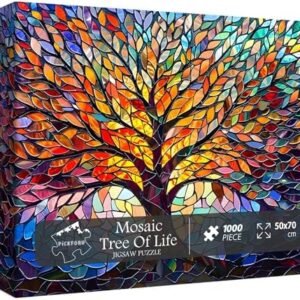 PICKFORU Stained Glass Puzzle Tree of Life Puzzles for Adults 1000 Pieces, Impossible Hard Difficult Challenging Puzzles for Adults, Colorful Mosaic Tree of Life Jigsaw Puzzle 1000 Pieces