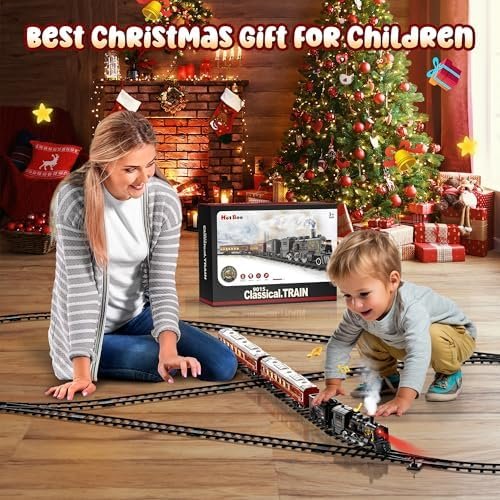 Hot Bee Train Set, Christmas Tree Train Toys with Luxury Tracks & Glowing Passenger Cars, Metal Toy Train with Smoke, Sound and Light, Toddler Model Train Set for 3 4 5 6 7+ Years Old Boys Gifts Kids - Image 3