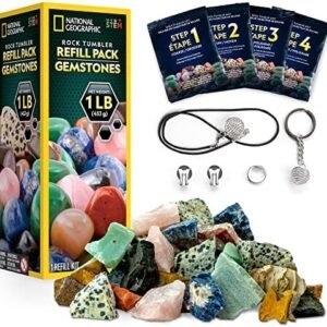 NATIONAL GEOGRAPHIC Rock Tumbler Refill Kit - 1 Lb. Gemstones and Rocks for Tumbling Including Unpolished Amethyst and Quartz – Rock Tumbler Supplies Include Rock Tumbler Grit and Jewelry Accessories