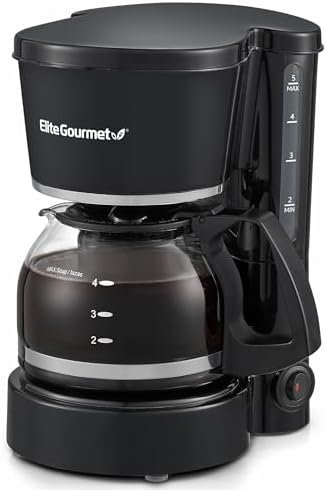 Elite Gourmet EHC-5055# Automatic Brew & Drip Coffee Maker with Pause N Serve Reusable Filter, On/Off Switch, Water Level Indicator, Black