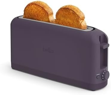 bella 2 Slice Slim Toaster, 6 Setting Shade Control w Reheat and Cancel Buttons, Removable Crumb Tray, 10” Long Slot, Anti Jam & Auto Shutoff, Auto Centering Guides and Cord Wrap, 900 Watt, Plum