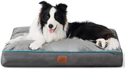 Bedsure Entire Waterproof Large Dog Bed – 4 inch Thicken Up to 80lbs Large Dog Bed with Removable Washable Cover, Pet Bed Mat Pillows, Grey