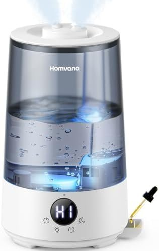 Homvana Humidifiers for Bedroom Home, 3.6 L Cool Mist Top-Fill 34H Super Long Time, Quiet 16dB, Baby Humidifier, Oil Diffuser for Large Room, Plants, Nursery, Office BPA FREE, 7 Color Light Ultrasonic