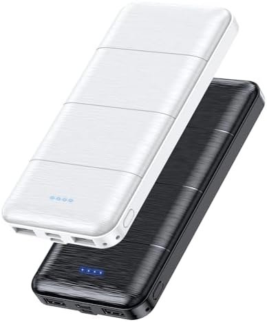 Portable-Charger-Power-Bank – 2 Pack 15000mAh Dual USB Power Bank Output 5V3.1A Fast Charger Portable Charger Compatible with Smartphones and All USB Devices (Deep Black and White)