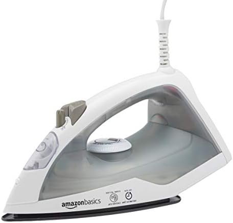 Amazon Basics Steam Iron, Handheld Clothes Steamer, Teflon Soleplate, 1200-Watt, Gray, 1.31ft