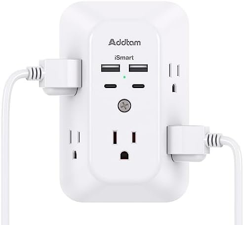 Surge Protector Outlet Extender – Addtam 5-Outlet Splitter with 4 USB Wall Charger(2 USB-C Ports), Multi Plug Outlet Power Strip for Home, Dorm Room Essentials