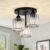 Crystal Semi Flush Mount Ceiling Light,3-Light Modern Close to Ceiling Light Fixtures,Black Kitchen Light Fixtures with Clear Crystal Shade,Hallway Light Fixtures for Hallway Bedroom Bathroom