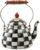 MACKENZIE-CHILDS Enamel Tea Kettle, Stylish Tea Kettle for Stovetop, Black-and-White Courtly Check, 2 Quarts