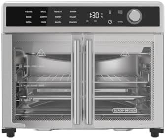 BLACK+DECKER Crisp ‘N Bake Air Fryer Toaster Oven Combo, 12 in 1 Countertop Convection Oven Cooks Food Fast, Fits a Whole Pizza or 6 Toast Slices, French Doors with Stainless Steel Finish