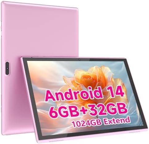 Tablet 10 inch Android 14 Tablet PC, 10.1″ Android Tablets, DDR4 6GB RAM 32GB ROM 2MP+8MP Dual Camera, WiFi-6 Bluetooth 1TB Expand IPS Full HD Display Tab, 6000mAh Battery Powerful Performance Tablet.