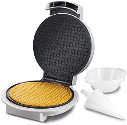 Proctor Silex Waffle Cone and Ice Cream Bowl Maker with Browning Control, Shaper Roller and Cup Press, 7.5” Nonstick Plates, White (26410)
