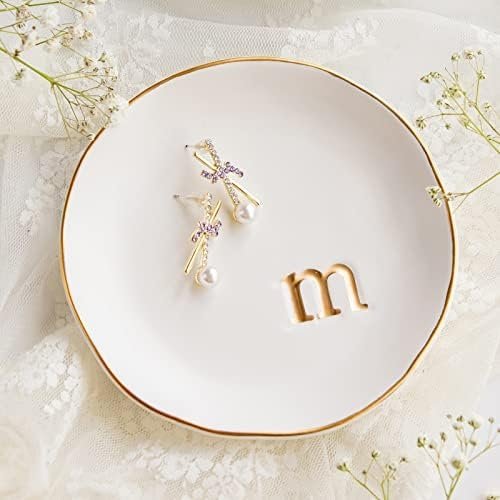 COLLECTIVE HOME – Ceramic Jewelry Tray, Decorative Trinket Dish for Rings Earrings Necklaces Bracelet Watch Keys, Birthday Mother’s Day Christmas Gift for Women, 4.75″, White Surface (M)