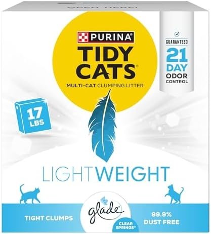 Purina Tidy Cats Low Dust, Multi Cat, Clumping Cat Litter Odor Control Formula, LightWeight Glade Clear Springs – 17 lb. Box