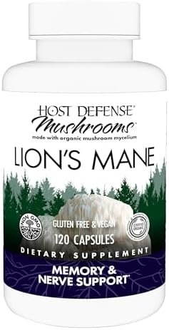 Host Defense Mushrooms Lion’s Mane – Brain Health Support Supplement – Mushroom Supplement to Support Focus & Memory Function – Immune & Nervous System Support Supplement – 120 Capsules (60 Servings)