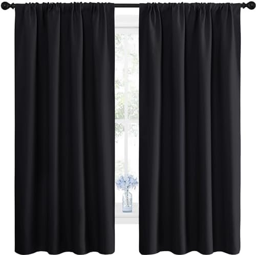 NICETOWN Halloween Black Blackout Curtain Blinds – Solid Thermal Insulated Window Treatment Blackout Drapes/Draperies for Bedroom (2 Panels, 42 inches Wide by 63 inches Long, Black)
