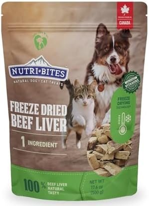 Nutri Bites Freeze Dried Beef Liver Dog & Cat Treats | Healthy Pet Training Treats or Food Topper | All Natural, Single Ingredient, High Protein | Premium Bulk Value Pack, 17.6 oz