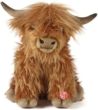 Living Nature Highland Cow Brown Stuffed Animal | Farm Toy with Sound | Soft Toy for Kids | Naturli Eco-Friendly Plush | 9 Inches