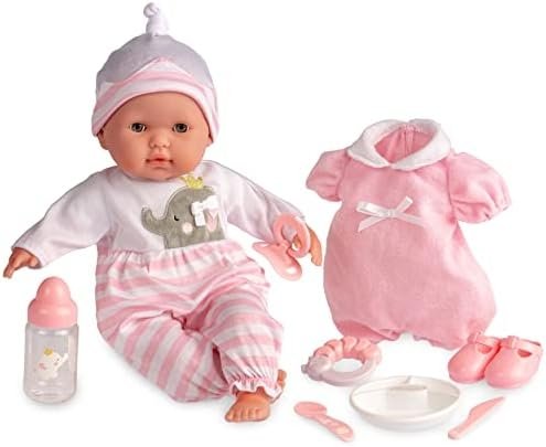 15″ Realistic Soft Body Baby Doll with Open/Close Eyes | JC Toys – Berenguer Boutique | 10 Piece Gift Set with Bottle, Rattle, Pacifier & Accessories | Pink | Ages 2+