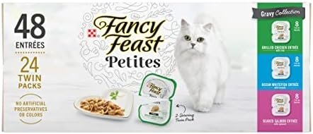 Purina Fancy Feast Gourmet Wet Cat Food Variety Pack, Petites Gravy Collection, break-apart tubs, 48 servings – 2.8 Ounce (Pack of 48)
