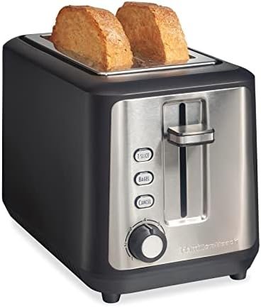 Hamilton Beach Gourmet 2 Slice Slot Toaster with Extra Long & Wide Slots, Sure-Toast Technology, Shade Selector, Bagel Setting, Matte Black and Stainless Steel (22996)
