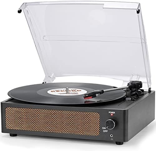Vinyl Record Player with Speakers Vintage Turntable for Vinyl Records Belt-Driven Turntable Support 3-Speed, Wireless Playback, Headphone, AUX-in, RCA Line LP Vinyl Players for Sound Enjoyment Black