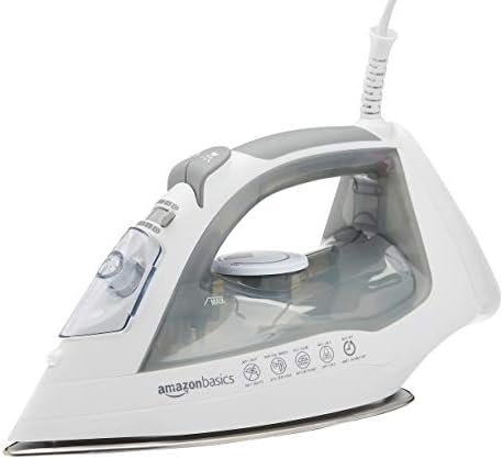 Amazon Basics Steam Iron For Clothes, Handheld Steamer, Steel Soleplate, 1700-Watt, Gray, 1.62ft