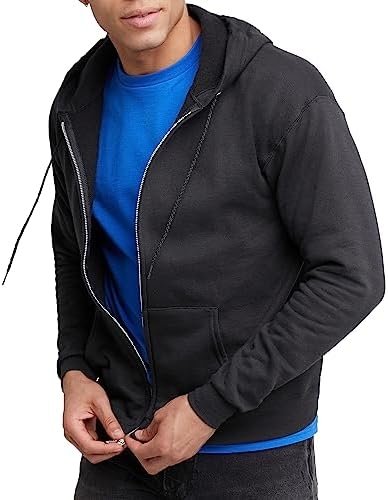Hanes Men’s Zip-Up Hoodie, EcoSmart Fleece Full-Zip Hoodie for Men, Hooded Sweatshirt