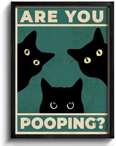 Heiple Framed Bathroom Wall Art Black Cat Are You Pooping Funny Bathroom Wall Decor Hanging Sign for Vintage Home Farmhouse Bathroom Decor (Black, 11″x14″)