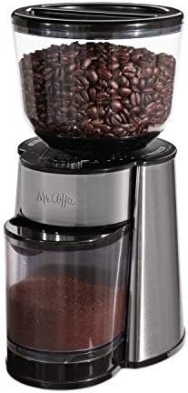 Mr. Coffee Automatic Burr Mill Coffee Grinder with 18 Custom Grinders, Silver
