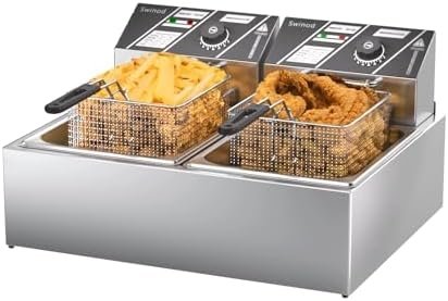 Commercial Deep Fryer with Baskets, 3000W 12.7QT/12L Thickened Stainless Steel Countertop Electric Oil Fryer, Large Capacity with Temperature Control, silver