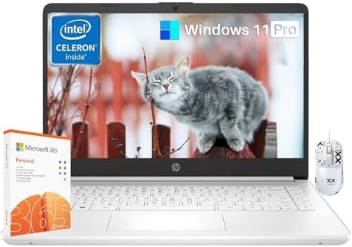 HP 14 Inch Laptop Students Business, with Windows 11 Pro, Intel Dual-Core N4120, 16GB RAM, 320GB Storage(64GB eMMC+256GB MSD), 12H Battery Life, Webcam, WiFi, 1-Year Office 365, Designed Mouse