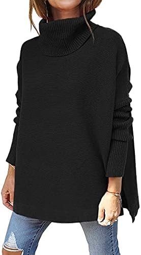 LILLUSORY Women’s Turtleneck Oversized Sweaters Long Batwing Sleeve Spilt Hem Tunic Pullover Knit Tops