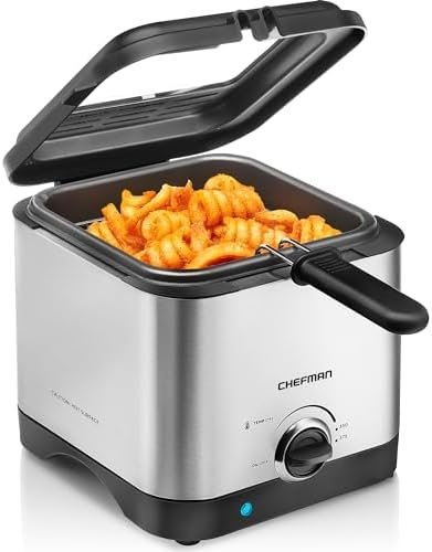 Chefman Fry Guy, The Most Compact & Convenient To Deep Fry Comfort Food, Restaurant-Style Basket With A 1.6-Quart Capacity, Easy-View Window & Adjustable Temp Control, Stainless – 1.5 Liter