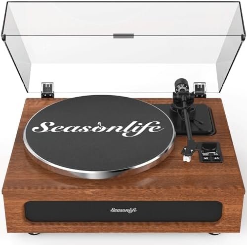 Record Player Retro Turntable for Vinyl Records All-in-One High Fidelity Vinyl Player Built-in 4 Stereo Speakers Phono Preamp Bluetooth Auto Stop MM Cartridge ATN3600L Vintage Brown