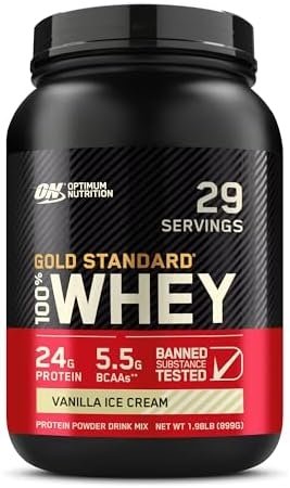 Optimum Nutrition Gold Standard 100% Whey Protein Powder, Vanilla Ice Cream, 2 Pound (Packaging May Vary)