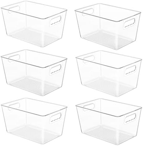 YIHONG 6 Pack Clear Pantry Organizer Bins, Plastic Containers with Handle for Kitchen,Freezer,Cabinet,Closet,Bathroom Under Sink Storage