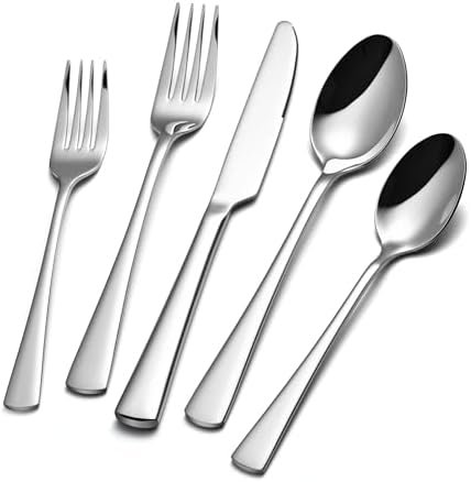KINGSTONE Silverware Set for 8, 40-Piece Forged 18/10 Stainless Steel Flatware Set, Mirror Finish Cutlery Set Dishwasher Safe for Home, Restaurant, Wedding, Party