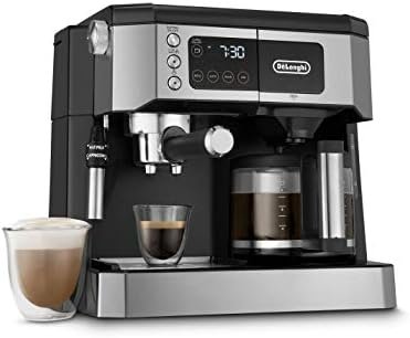 De’Longhi All-in-One Combination Coffee Maker & Espresso Machine + Advanced Adjustable Milk Frother for Cappuccino & Latte + Glass Coffee Pot 10-Cup, Black, COM532M