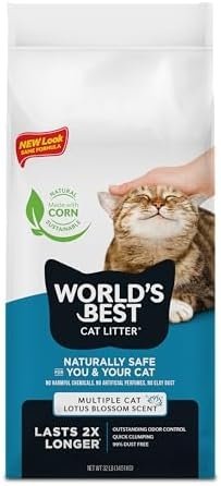 WORLD’S BEST CAT LITTER Multiple Cat Lotus Blossom Scented 32-Pounds – Natural Ingredients, Quick Clumping, Flushable, 99% Dust Free & Made in USA – Floral Fragrance & Long-Lasting Odor Control
