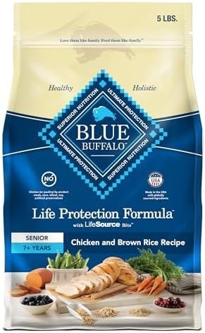 Blue Buffalo Life Protection Formula Senior Dry Dog Food, Supports Joint Health and Mobility, Made with Natural Ingredients, Chicken & Brown Rice Recipe, 5-lb. Bag
