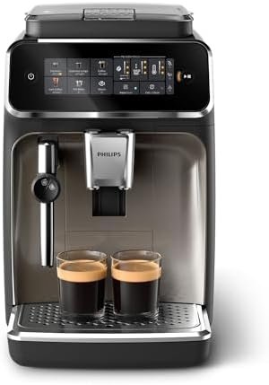 PHILIPS 3300 Series Fully Automatic Espresso Machine – 5 Hot & Iced drinks, 40% Quieter SilentBrew, Ceramic Grinder, Aquaclean Filter, Black Chrome (EP3326/90)