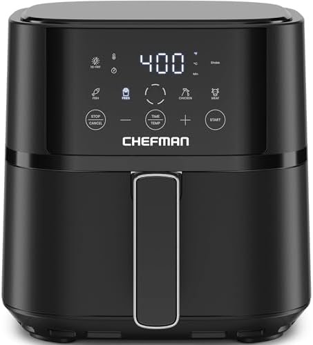 Chefman Air Fryer – 4 QT Compact Airfryer for Quick & Easy Meals in Minutes, Features Hi-Fry Technology for Extra Crisp, Touchscreen Controls with 4 Presets, Nonstick & Dishwasher Safe Basket – Black