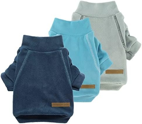 Fitwarm 3 Pack Classic Fleece Dog Sweater, Turtleneck Dog Sweatshirt, Dog Winter Clothes for Small Dogs Boy Girl, Pet Pullover Jacket, Cat Apparel, Blue, Grey, Navy, Medium