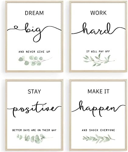 Inspirational Wall Art Office Decor, Motivational UNFRAMED Wall Art Prints for Bedroom,Living Room,Office,Classroom, Set of 4, 8″x10″