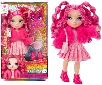 Rainbow High Littles – Magenta Monroe, Pink 5.5″ Posable Small Doll with Purse, Magical Pet Kitty, Girls Toy Gift, Kids Ages 4-12 Years