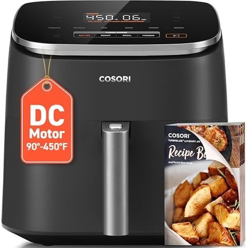 COSORI Air Fryer 9-in-1, Compact & Large 6-Qt, Fast Turbo Modes, 90°–450°F Even Results With Precise Temperature Control, Up to 95% Less Oil*, Roast, Bake, Dry, Reheat, Frozen, Broil, Proof, Grey