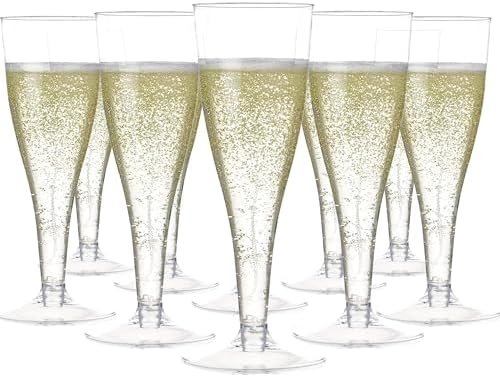 Prestee Clear Plastic Champagne Glasses – 100 Pieces Disposable Champagne Flutes for Parties, Weddings, and Toasting – Elegant and Durable 4.5 oz Stemware for Easy Cleanup and Large Celebrations