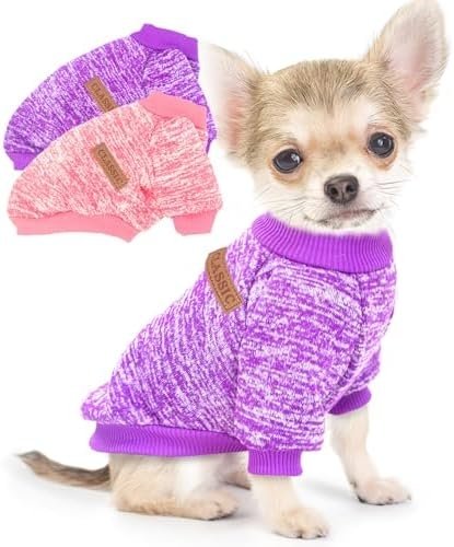 2 Pieces Dog Sweaters for Small Dogs Fall Winter Dog Clothes Female Fleece Puppy Sweater Warm Thick Outfit Pet Small Dog Sweater for Boy Girl Dogs,XXS