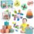 Baby Toys for 6 to 12 Months, Montessori Sensory Bins Toys for Toddlers 1-3, Pull String Teether Infants Bath Toys 6 in 1 Stacking Blocks Rings, Matching Eggs, Suction Cup Spinner Toy