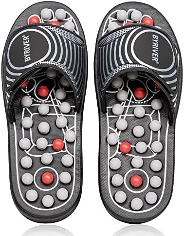BYRIVER Foot Reflexology Tools Pressure Point Massage Mat Slippers Slides Sandals Shoes, Back Knee Feet Arch Heel Pain Tension Relief Products, Relaxation Gifts for Mom Dad Parents(02L)